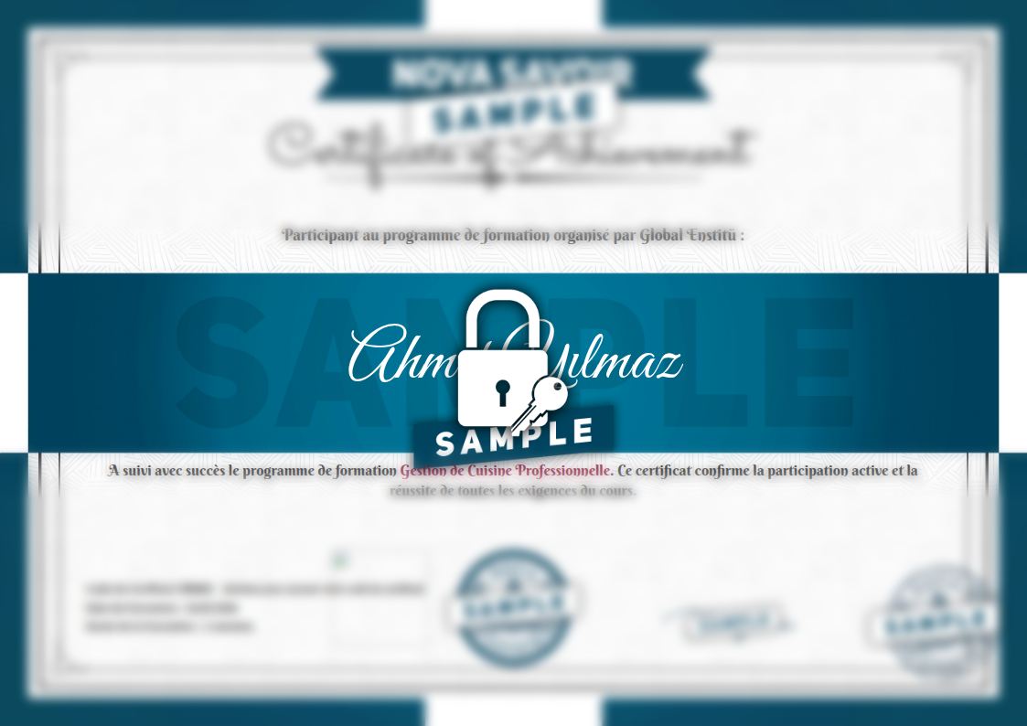 Exemple de certificat Gestion de Cuisine Professionnelle